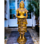 Brass Large Deep Lakshmi Pavaai Vilakku Statue – Exquisite 6.1 FT Sculpture